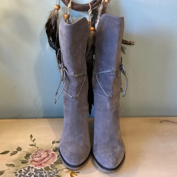 Johnston & Murphy Gray Suede Leather Lace Wrap Boots - Picture 4 of 16